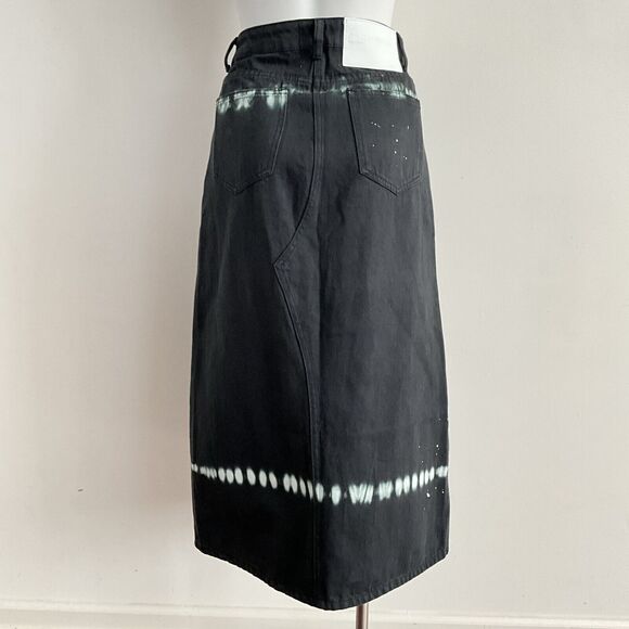 One Teaspoon ROCKO Denim Skirt Maxi Paint Splatter In Eclipse Black Green 24 - Picture 2 of 12